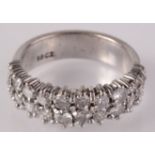 An 18ct white gold ring set two rows of ten diamonds.