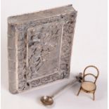 A rare filigree book form, 19th century silver card case, together with two other pieces.