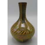 A Pilkingtons Lancastrian Charles E Cundall olive green painted lustre vase dated 1907, height 13cm.