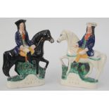 A pair of Victorian Staffordshire pottery figures, entitled 'Dick Turpin' and 'Tom King',