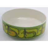 A Poole Pottery circular fruit bowl, by Cynthia Bennett, the green ground with abstract designs, No.