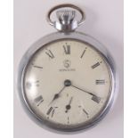 A British metal cased keyless 'Services' pocket watch.