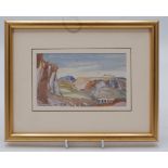 A Lamorna Birch watercolour of a landscape, dated 1930, picture size 8 x 13.5cm.