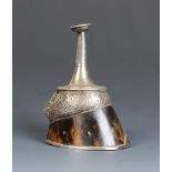 A rare table silver cigar lighter in the form of a tortoiseshell covered horses hoof and an