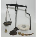 A set of Henry Pooley & Son Ltd cast iron scales, width 49cm, height 46cm,