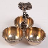 A silver Edwardian triple salt with beaded borders by Dobson & Sons London 1903. 3oz.