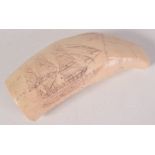 A resin scrimshaw whales tooth, height 14.5cm.