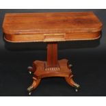 A Regency rosewood veneered fold top card table,