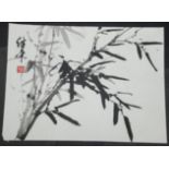 A Ji Ping unframed watercolour in black and grey of bamboo, signed, red seal mark, picture size 33.