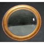 A circular gilt framed, bevel edged mirror, diameter 64cm.