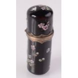 A Limoges enamelled silver scent bottle, the black glass stopper with seal top.