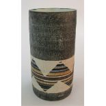 A Troika cylindrical vase, by Alison Brigden with a zigzag design, height 19cm.