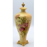 A Royal Worcester blush porcelain vase, the polychrome decoration of carnations and foliage,