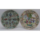 A 19th century Chinese celadon plate, decorated with figures, butterflies and floral sprays,