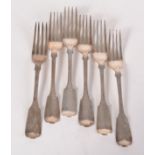 Six fiddle pattern silver table forks. 14.5oz.