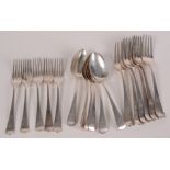 A part harlequin suite of George III Old English pattern silver cutlery,