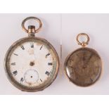 A gold cased keywind fob watch and a gilt cased pocket watch.
