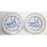 A pair of Delft pottery blue and white plates, 18th century,