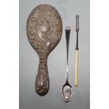 A silver Victorian pickle fork with ivory handle,