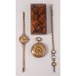 A ladies gold cased wristwatch and a gilt cased pocket watch.