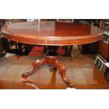 A Victorian mahogany snap top tripod table, diameter 121cm.