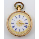 A ladies 14ct gold cased fob watch.