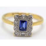 An elegant 1920s 18ct gold diamond and sapphire ring.