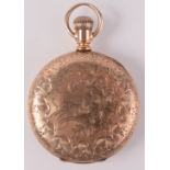 A Waltham full hunter engraved keyless gold plated pocket watch,