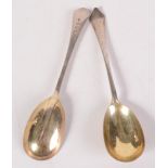 A pair of bull nose silver serving spoons. 5oz.