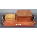 A "Mysore Arts and Crafts" inlaid rosewood tray, with elephant carved handles,