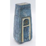A Troika coffin vase, by Louise Graham, the blue ground with abstract designs, height 17.5cm.