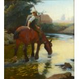 HAROLD HARVEY The Drinking Pool Oil on canvas Signed and dated '14 50.5 x 45.