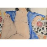 JOHN EMANUEL Figure With Blue Watercolour Signed 35 x 52 cm