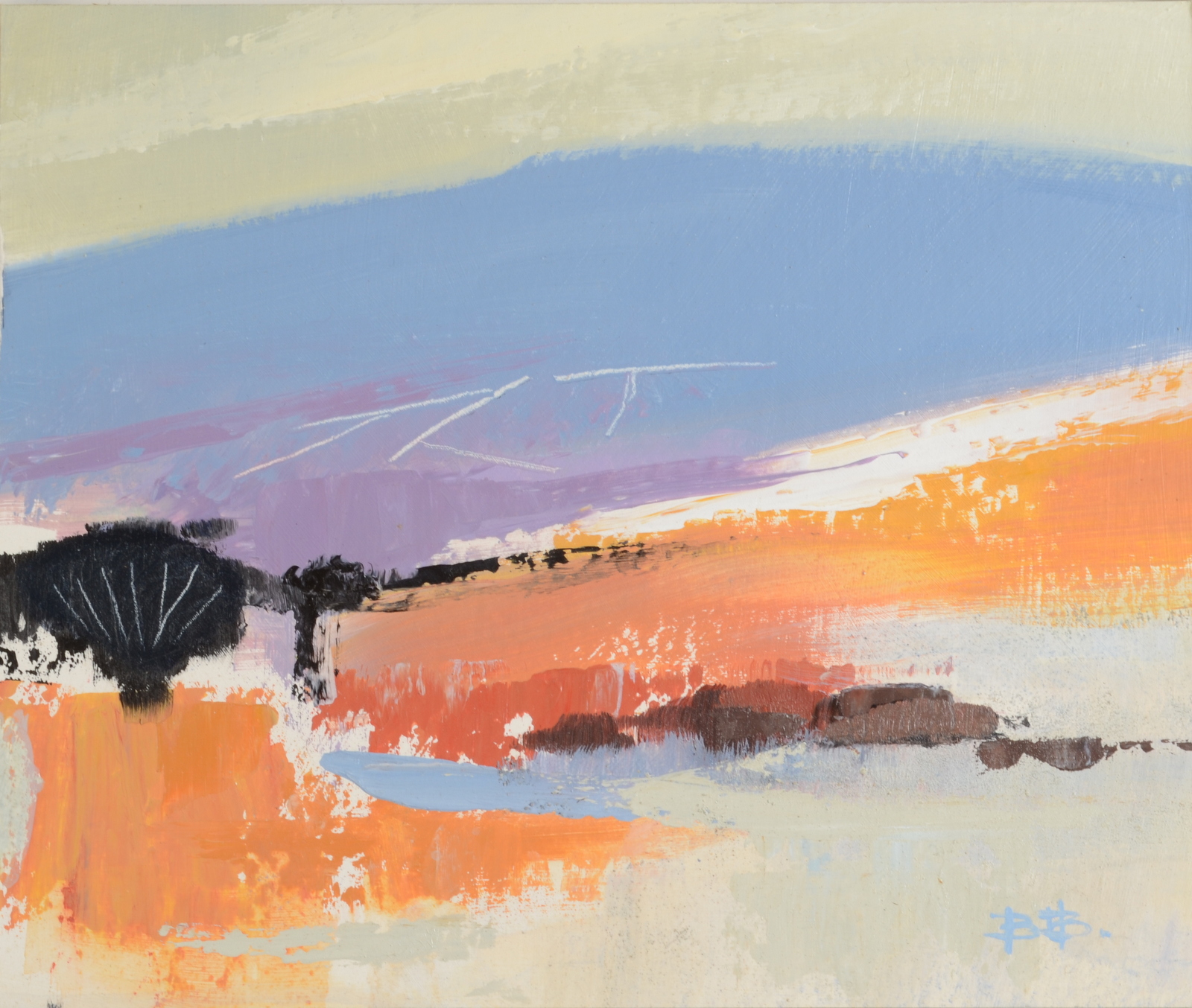 BARRIE BRAY Walking to Carn Galver Acrylic on board Monogrammed Inscribed to the back 24.5 x 29.