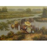UDOM? Paddy field Oriental oil on canvas Indistinctly signed 30 x 40cm