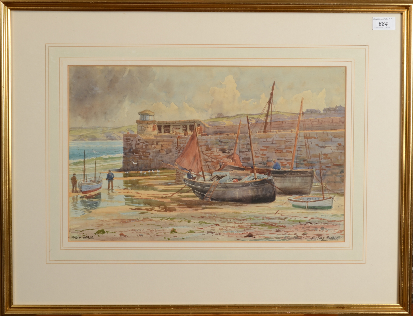 DOUGLAS PINDER Newquay Harbour Watercolour Signed and inscribed 29 x 46cm - Image 2 of 2