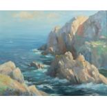 BARRIE BRAY Porthmoina Cove Oil on canvas Inscribed and dated '91 to the back 40 x 50cm The Bray
