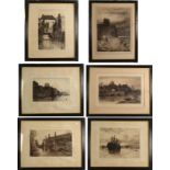 CHARLES EDWARD HOLLOWAY Ships in an Estuary Engraving Signed in pencil 1882 33 x 44 cm Plus 5 other