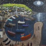ALAN FURNEAUX Mousehole Moon Acrylic on board Signed Inscribed to the back 49 x 50cm