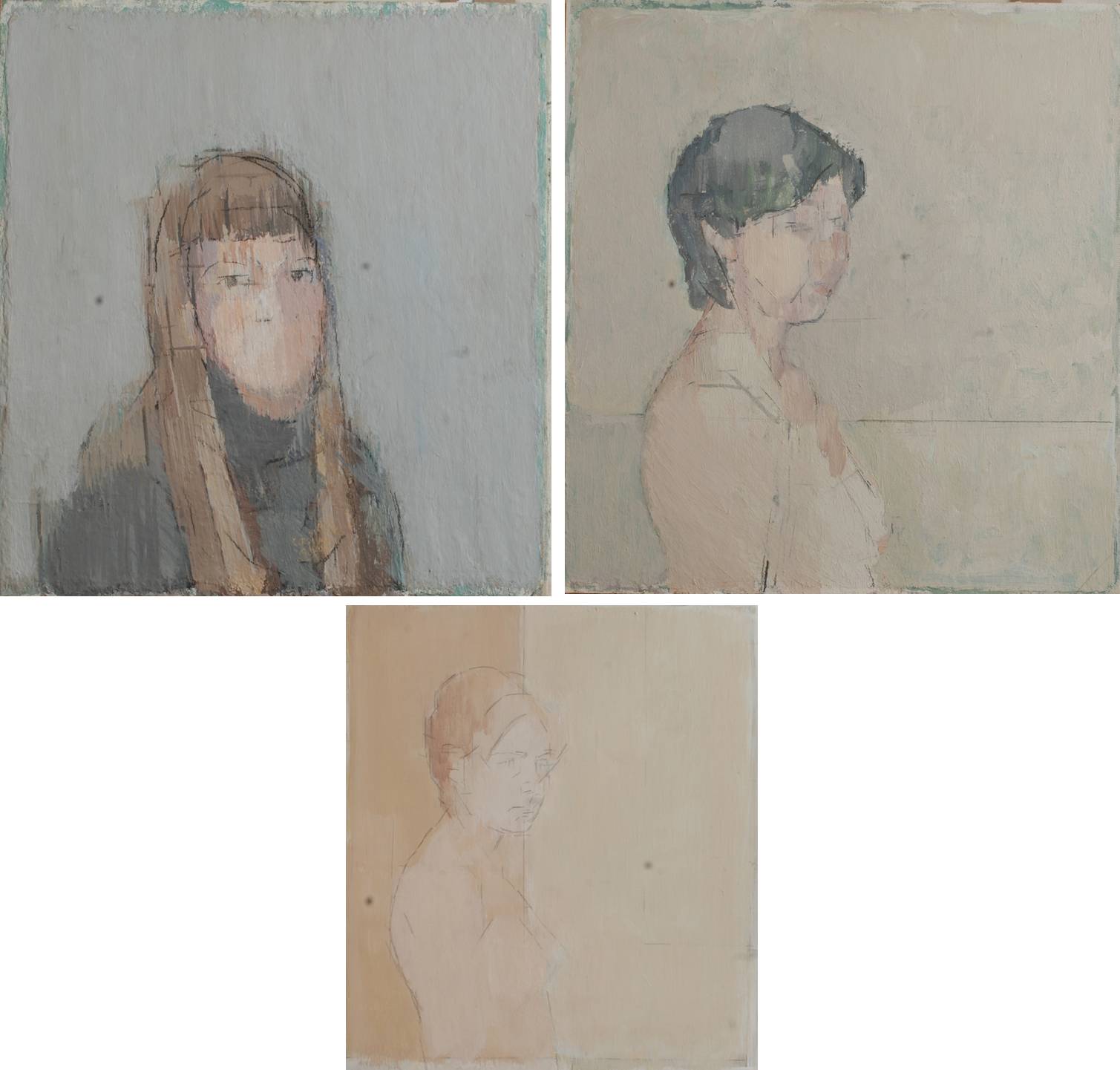 DAVID FERGUSON Female Portraits (3 works) Mixed media on card
