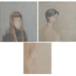 DAVID FERGUSON Female Portraits (3 works) Mixed media on card