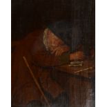 Dutch School An Old Man Sleeping At A Table Oil on canvas laid down 19 x 16 cm