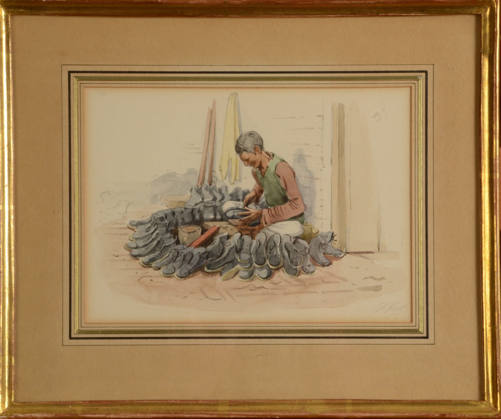 GRAHAM REDGRAVE RUST Indian Cobbler Watercolour Signed Label on the back 14 x 19cm - Image 2 of 4