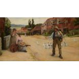 PERCY ROBERT CRAFT Returning farm worker Oil on canvas Remnants of a label on the back with the