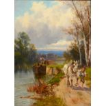 CHARLES W OSWALD Life on the canal Oil on canvas Signed 40 x 30cm