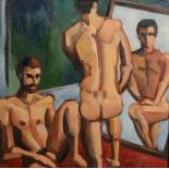 Follower of KEITH VAUGHAN Male nudes Oil on canvas laid down 45 x 45cm