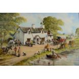CYRIL DICKINS Riverside hostelry Oil on canvas Signed 50 x 76cm