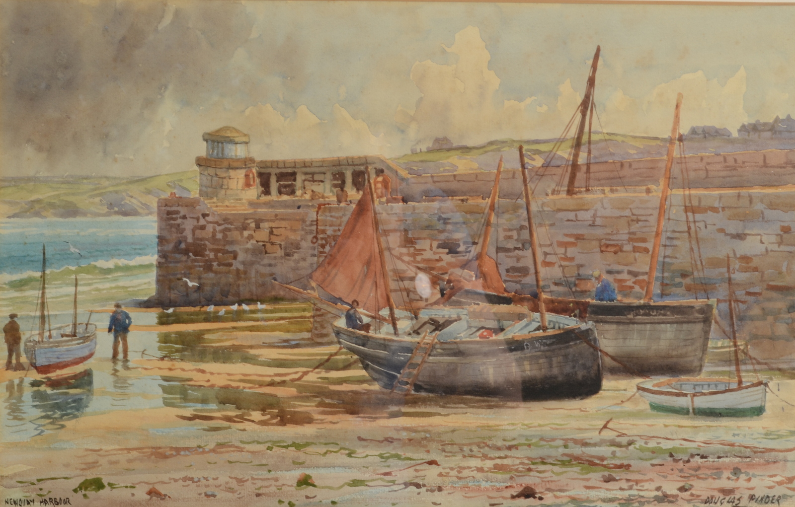DOUGLAS PINDER Newquay Harbour Watercolour Signed and inscribed 29 x 46cm