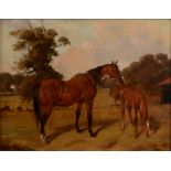 JOHN ALFRED WHEELER Mare and foal Oil on board Monogrammed 22 x 29cm