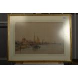 FREDERICK JAMES ALDRIDGE Shipping By A Riverside Town Watercolour Signed 34 x 51.